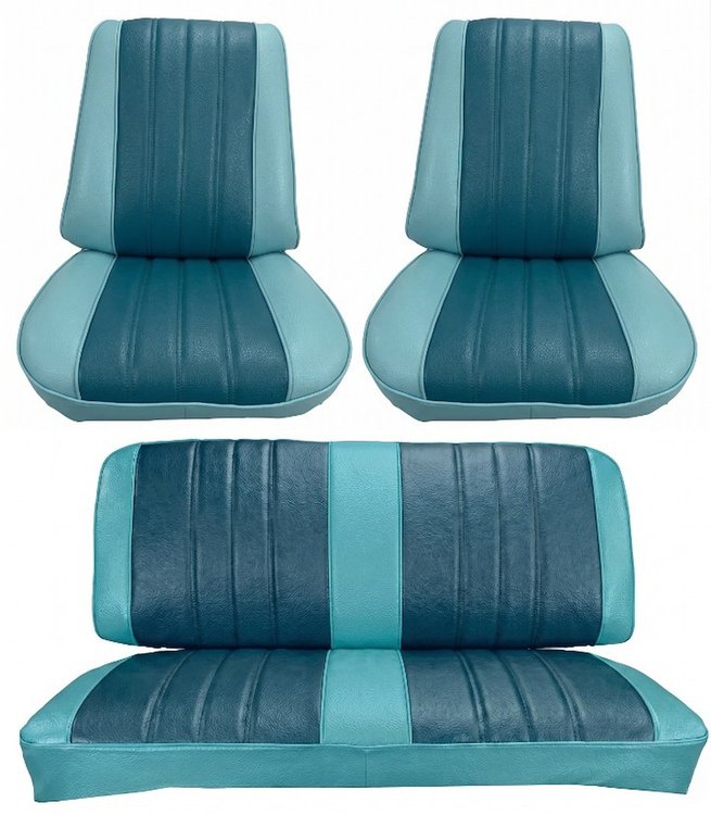 Front Buckets & Rear Seat Upholstery Kit for 1966 Chevy Chevelle & Malibu, Convertible [Madrid Grain Vinyl 2-Tone Turquoise]