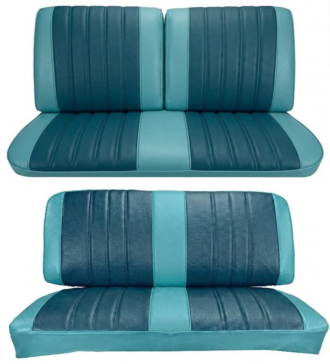 Front Split Back Bench & Rear Seat Upholstery Kit for 1966 Chevy Chevelle & Malibu, Convertible [Madrid Grain Vinyl 2-Tone Turqu