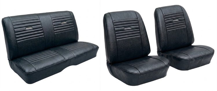Front Bucket & Rear Bench Seat Upholstery Kit for 1967 Chevy Chevelle, Coupe, Hardtop [Madrid Grain Vinyl Black]