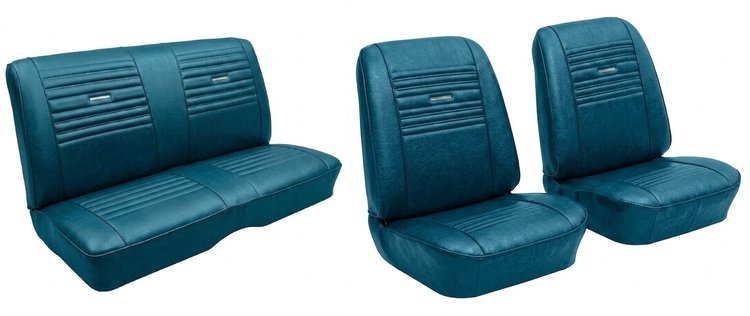 Front Bucket & Rear Bench Seat Upholstery Kit for 1967 Chevy Chevelle, Coupe, Hardtop [Madrid Grain Vinyl Bright Blue]