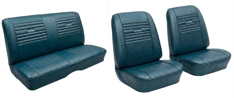 Front Bucket & Rear Bench Seat Upholstery Kit for 1967 Chevy Chevelle, Coupe, Hardtop [Madrid Grain Vinyl Light Blue]