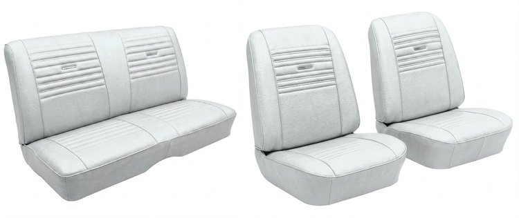 Front Bucket & Rear Bench Seat Upholstery Kit for 1967 Chevy Chevelle, Convertible [Madrid Grain Vinyl White]