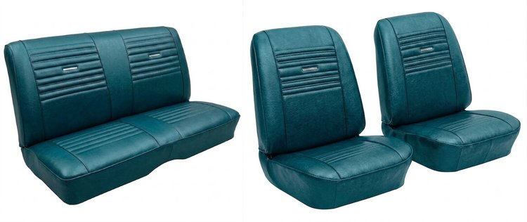 Front Bucket & Rear Bench Seat Upholstery Kit for 1967 Chevy Chevelle, Convertible [Madrid Grain Vinyl Turquoise]