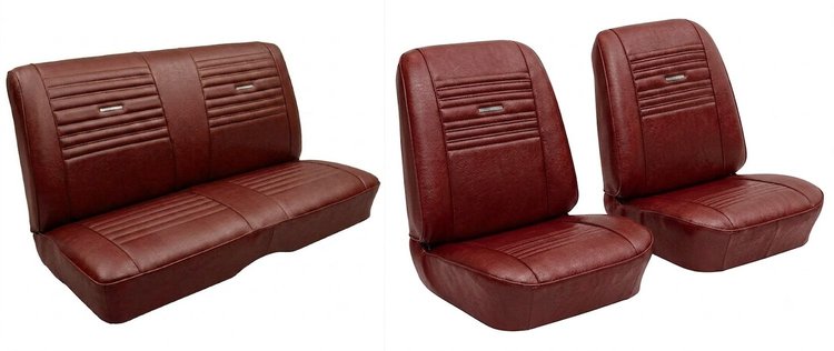 Front Bucket & Rear Bench Seat Upholstery Kit for 1967 Chevy Chevelle, Convertible [Madrid Grain Vinyl Red]