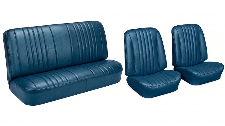 Front Bucket & Rear Bench Seat Upholstery Kit for 1968 Chevy Chevelle, Coupe, Hardtop [Madrid Grain Vinyl Medium Blue]