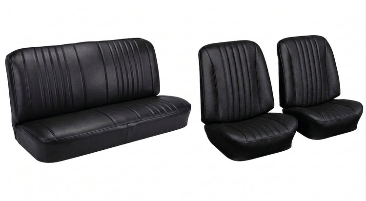 Front Bucket & Rear Bench Seat Upholstery Kit for 1968 Chevy Chevelle, Convertible [Madrid Grain Vinyl Black]