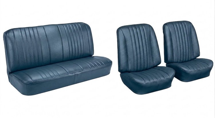 Front Bucket & Rear Bench Seat Upholstery Kit for 1968 Chevy Chevelle, Convertible [Madrid Grain Vinyl Light Blue]