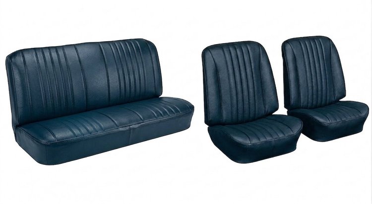 Front Bucket & Rear Bench Seat Upholstery Kit for 1968 Chevy Chevelle, Convertible [Madrid Grain Vinyl Medium Blue]