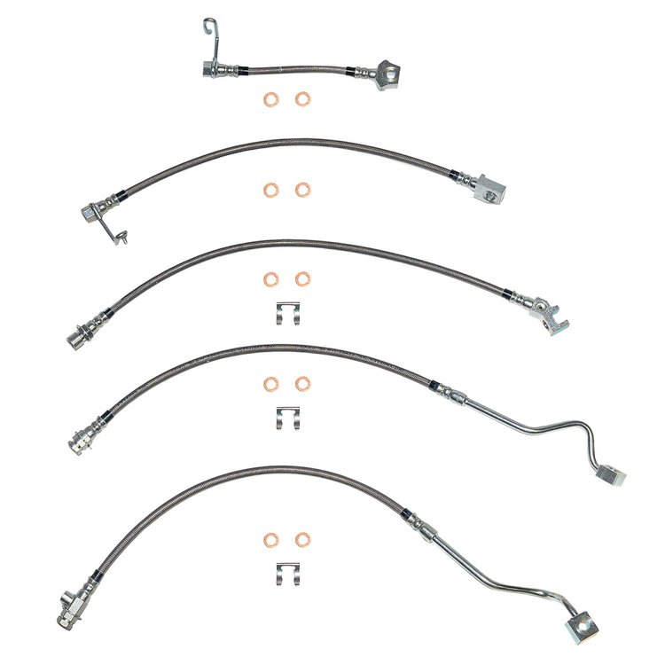 Brake Hose Kit 1999-2001 Ford F-250/F-350 Superduty 4WD RWABS, Non-Staggered Rear Calipers [Braided Stainless]
