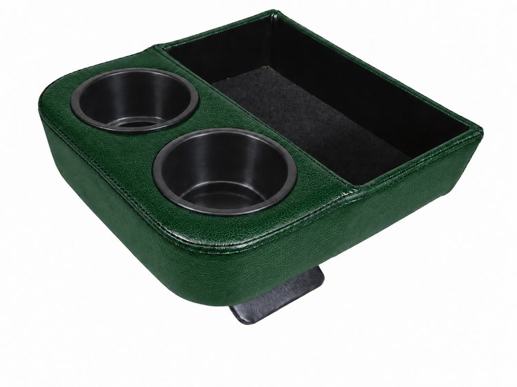 Standard Custom Shorty Floor Console with Cup Holders and Storage Tray [Medium Green, Corinthian Grain Vinyl]