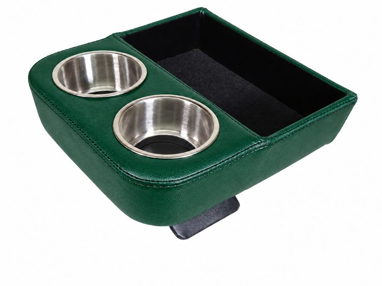 Deluxe Custom Shorty Floor Console with Stainless Steel Cup Holders and Storage Tray [Medium Green, Madrid Grain Vinyl]