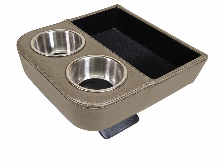 Deluxe Custom Shorty Floor Console with Stainless Steel Cup Holders and Storage Tray [Dark Fawn, Madrid Grain Vinyl]
