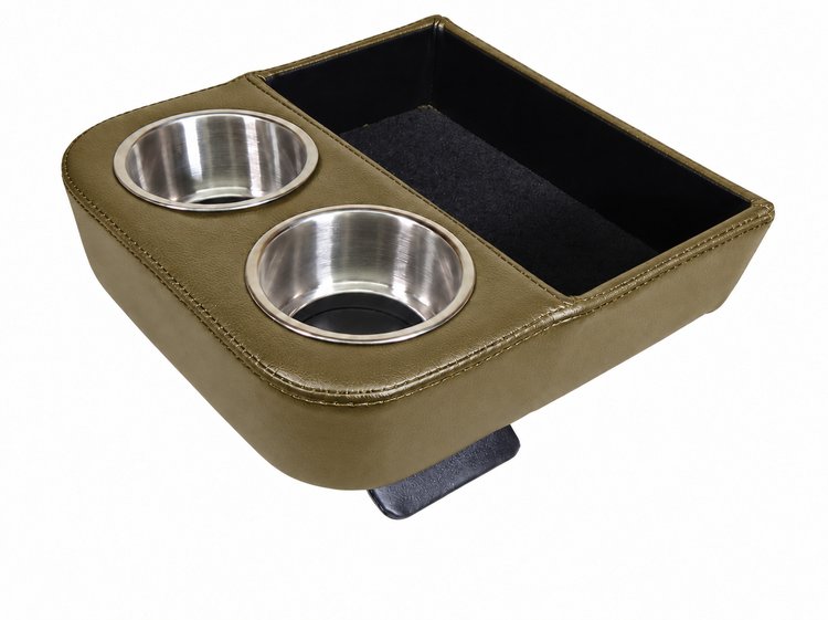Deluxe Custom Shorty Floor Console with Stainless Steel Cup Holders and Storage Tray [Gold, Madrid Grain Vinyl]