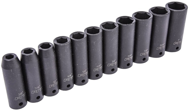 Deep Well Impact Socket Set, 1/2 in. Drive [SAE 11-Piece]