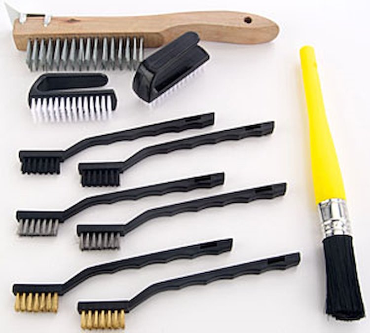 10-Piece Brush Set Includes: (2) Each Nylon, Brass & Steel Brushes