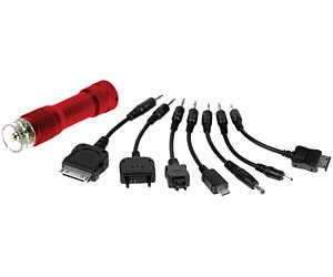 Emergency Cell Phone Charger & LED Flashlight This item may be shipped in Red, Blue, Black or Silver as available.