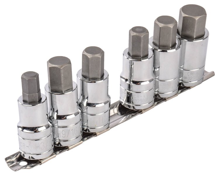 Large Hex Bit Socket Set, 1/2 in. Drive [SAE/Metric 6-Piece]