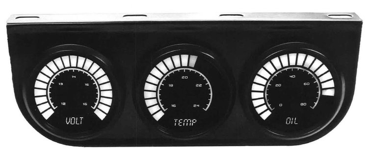 LED Bar Graph 3-Gauge Oil/Water/Volt Combo with Black Bezel [White]
