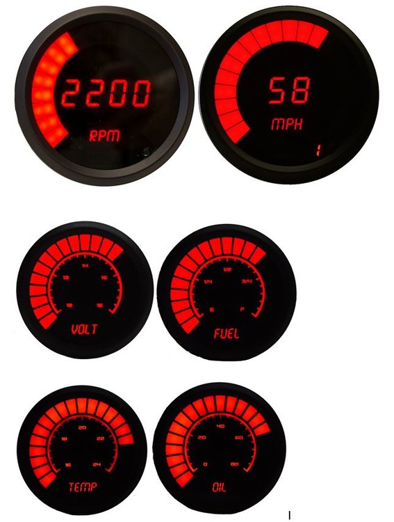 Digital LED Bar Graph 6-Gauge Set with Black Bezel [Red]
