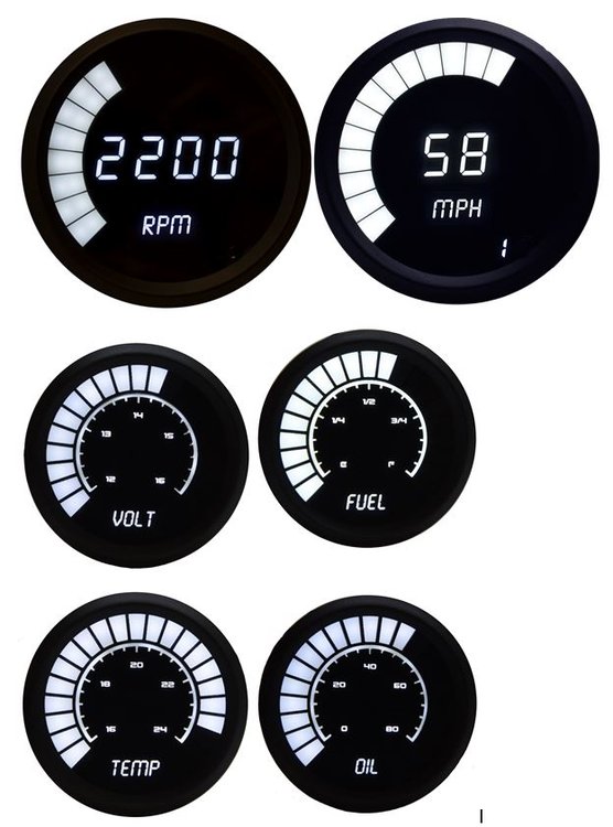 Digital LED Bar Graph 6-Gauge Set with Black Bezel [White]