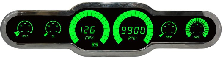 LED 6-Gauge Universal Analog Bar Graph Panel with Chrome Bezel [Green]