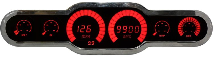 LED 6-Gauge Universal Analog Bar Graph Panel with Chrome Bezel [Red]