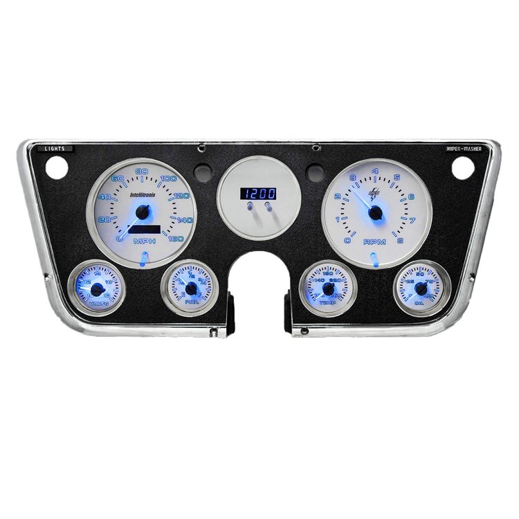 White Lightning Direct-Fit Analog Gauge Panel for 1967-1972 Chevy Trucks [Blue]