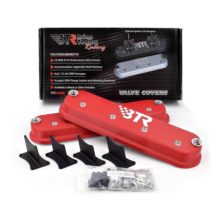 VCA-02-RED-CM Valve Cover Set, GM Gen III/Gen IV LS, w/ Coil Mounts [Red Powder-Coated]