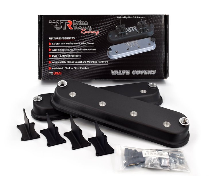 VCA-03-BLK-CM Valve Cover Set, GM Gen III/Gen IV LS, w/ Coil Mounts, w/o BTR Logo [Black Powder-Coated]