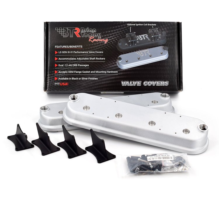 VCA-03-SLVR-CM Valve Cover Set, GM Gen III/Gen IV LS, w/ Coil Mounts, w/o BTR Logo [Silver Powder-Coated]