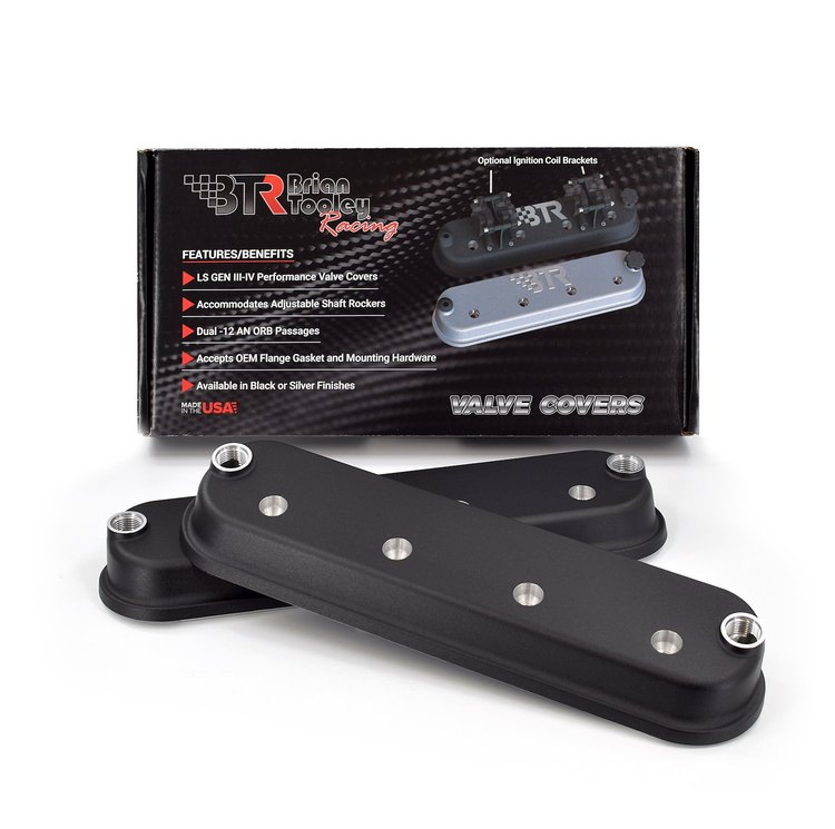 VCA-03-BLK Valve Cover Set, GM Gen III/Gen IV LS, w/o Coil Mounts, w/o BTR Logo [Black Powder-Coated]