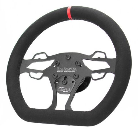 PRS-PV Pro Street Light Drag Racing Steering Wheel [12.5 in. Diameter] Black Suede w/Red Stripe