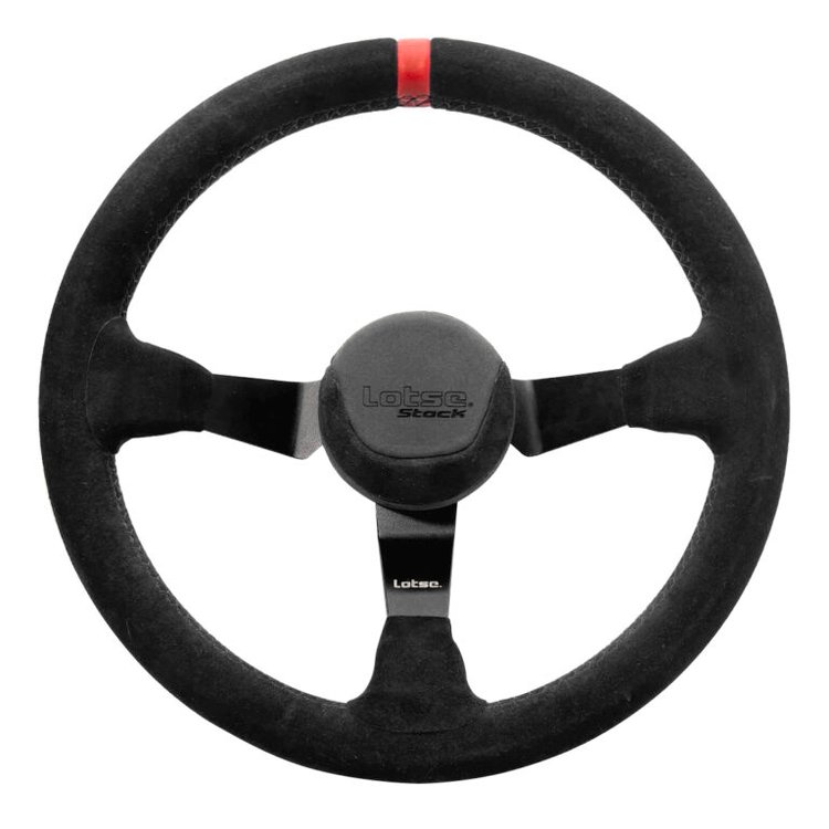 S14-CV Stock 14 Oval Racing Steering Wheel [13.7 in. Diameter] Black Suede w/Red Stripe