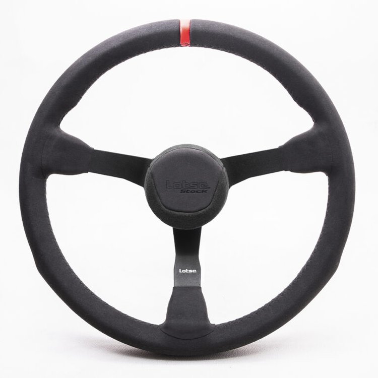 S15-SA Stock 15 Oval Racing Steering Wheel [15 in. Diameter] Black Suede w/Red Stripe