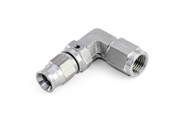 350-9003SS 350 Series 90-Deg Hose End, Reusable Hose End Fitting, For Reinforced PTFE Hose, Double Swivel
