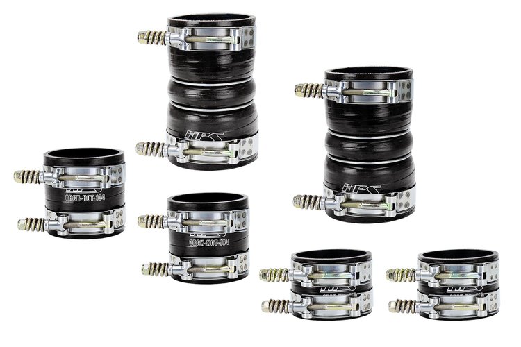 57-1539-BLK Intercooler Boot Kit, 4-Ply Reinforced Fluorolined Silicone, Replaces OEM Rubber Intercooler Boots