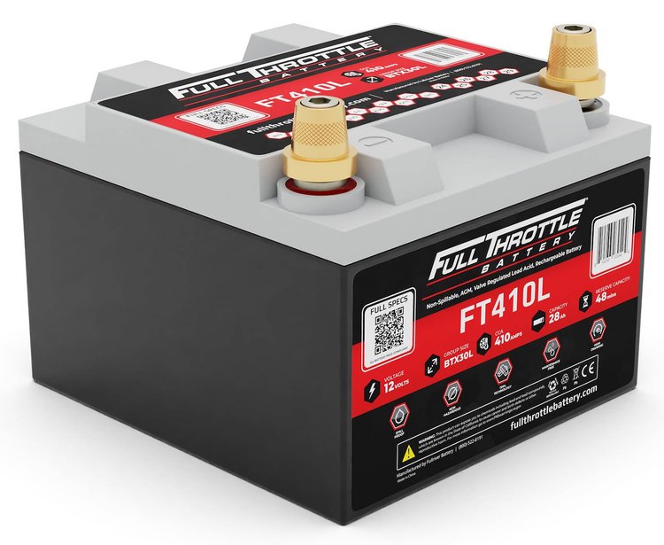 FT410L FT-Series AGM 12 V Battery, Group: BTX30L, 410 CCA, 28 AH, Brass SAE Terminal - LHP