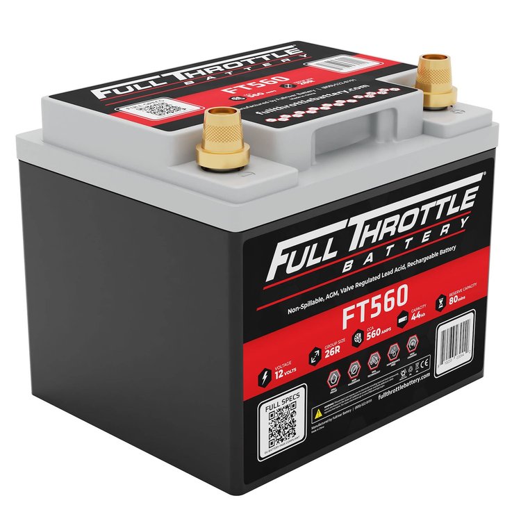 FT560 FT-Series AGM 12 V Battery, Group: 26R, 560 CCA, 44 AH, Brass SAE Terminal RHP