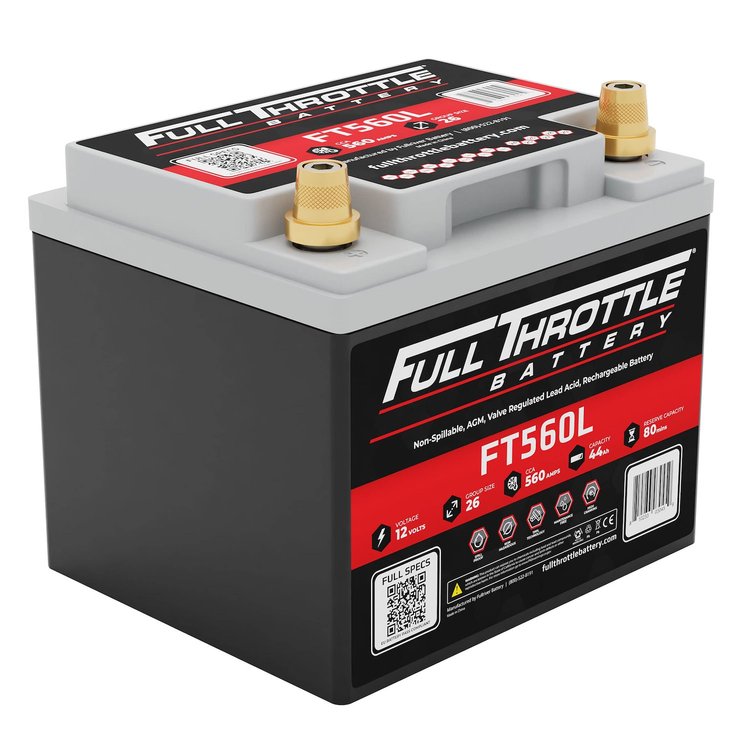 FT560L FT-Series AGM 12 V Battery, Group: 26, 560 CCA, 44 AH, Brass SAE Terminal - LHP