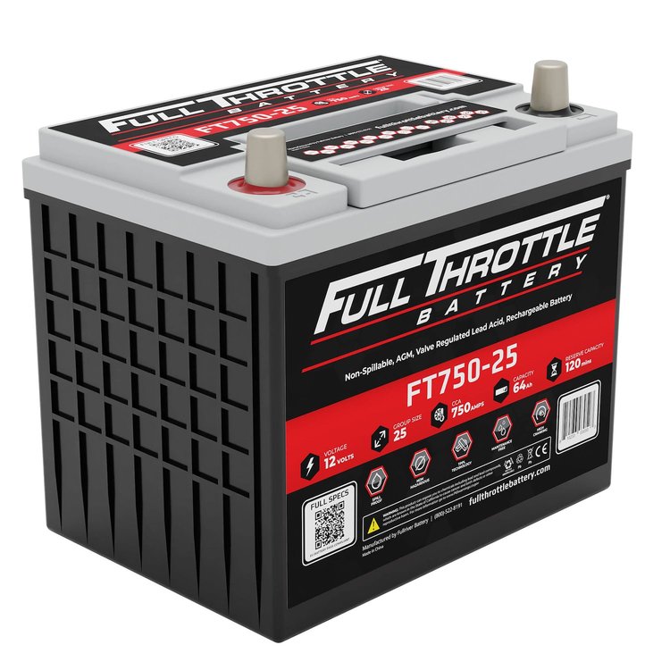 FT750-25 FT-Series AGM 12 V Battery, Group: 25, 750 CCA, 64 AH, Brass SAE Terminal - LHP