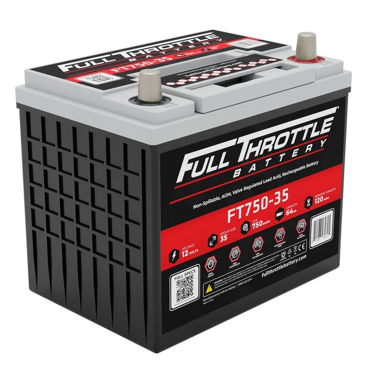 FT750-35 FT-Series AGM 12 V Battery, Group: 35, 750 CCA, 64 AH, Brass SAE Terminal RHP