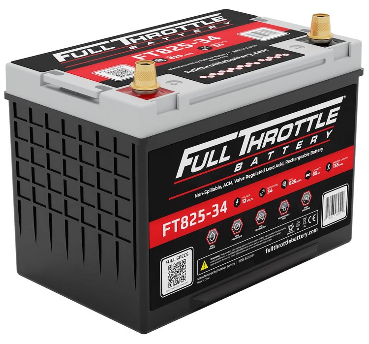 FT825-34 FT-Series AGM 12 V Battery, Group: 34, 825 CCA, 65 AH, Brass SAE Terminal - LHP