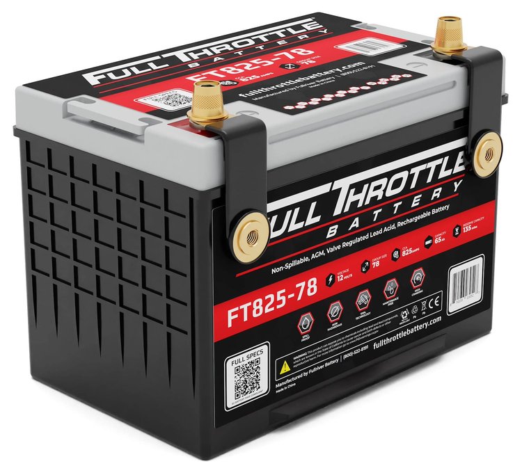 FT825-78 FT-Series AGM 12 V Battery, Group: 34/78, 825 CCA, 65 AH, Brass SAE Terminal - LHP