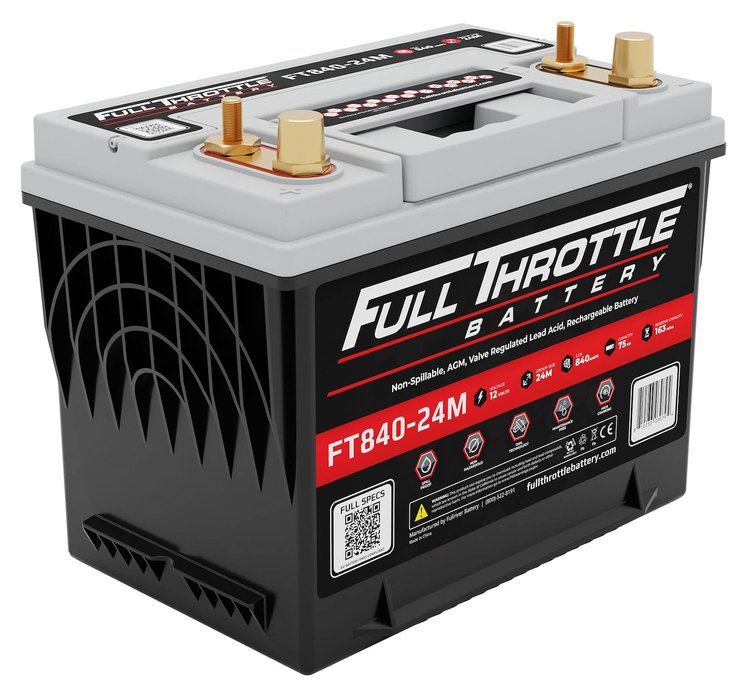 FT840-24M FT-Series AGM 12 V Battery, Group: 24M, 840 CCA, 79 AH, Brass SAE Terminal - LHP