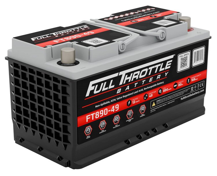 FT890-49 FT-Series AGM 12 V Battery, Group: 49/L5/H8, 890 CCA, 80 AH, Brass SAE Terminal RHP