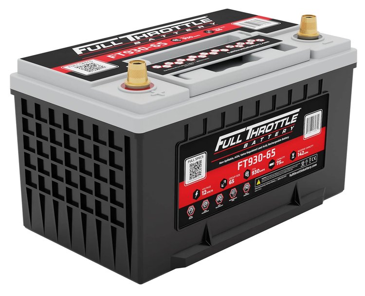 FT930-65 FT-Series AGM 12 V Battery, Group: 65, 930 CCA, 75 AH, Brass SAE Terminal - LHP