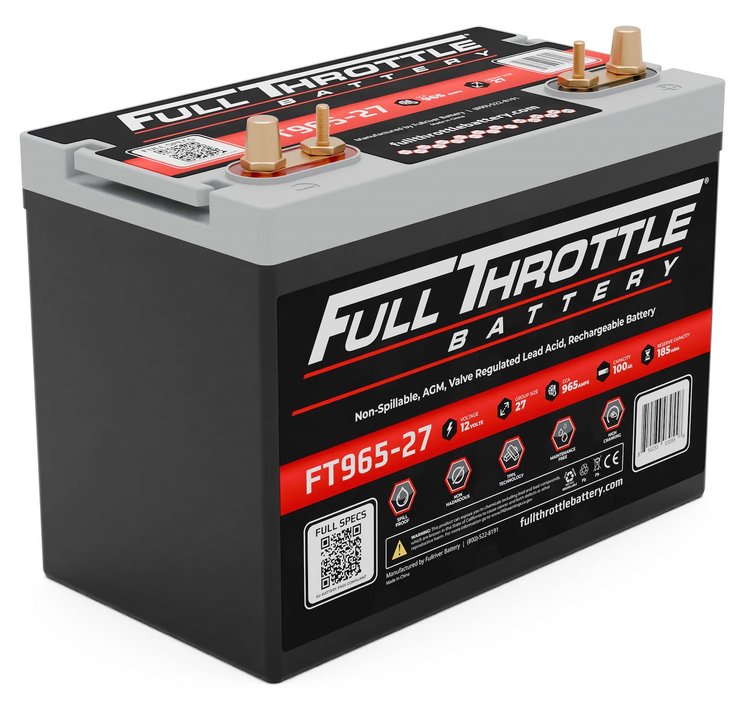 FT965-27 FT-Series AGM 12 V Battery, Group: 27, 965 CCA, 100 AH, Brass SAE & Stud Terminal