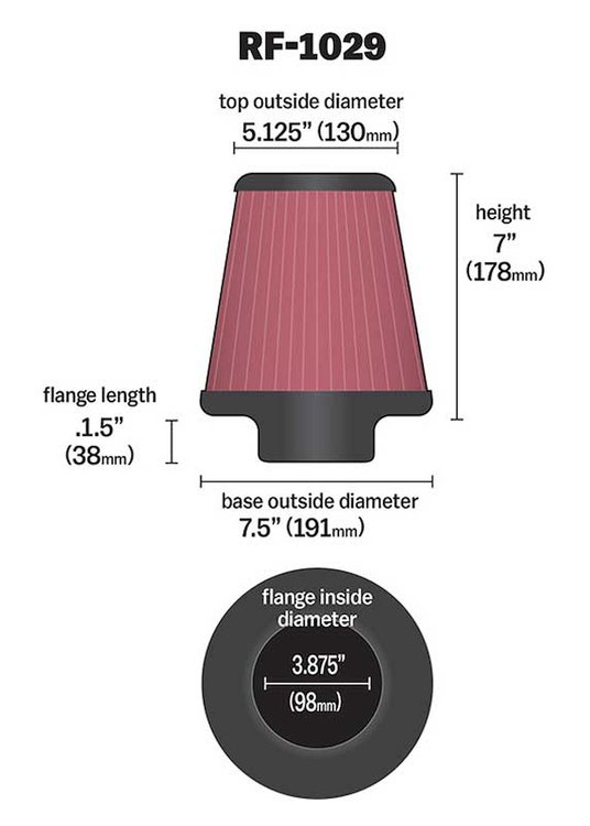Tapered Filter Flange Dia.- F: 3.875" , 98 mm