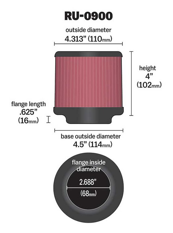 Round Straight Air Filter Flange Dia. (F): 2.688" (68 mm)