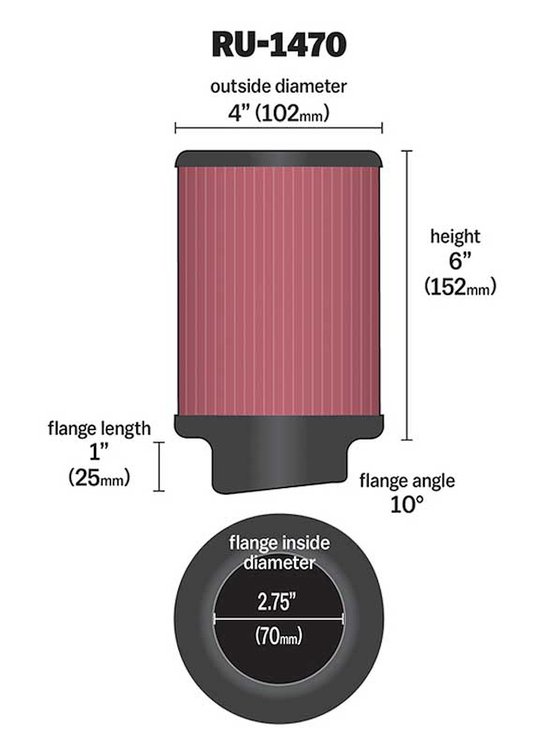 Round Straight Air Filter Flange Dia. (F): 2.75" (70 mm)